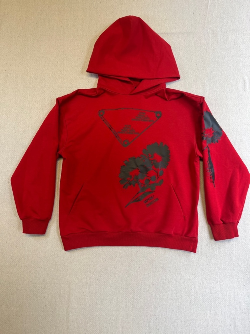 Red Graphic Hoodie with Black Floral Print